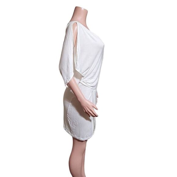White fit and flare dolman sleeve wrap mid dress M - Picture 4 of 6